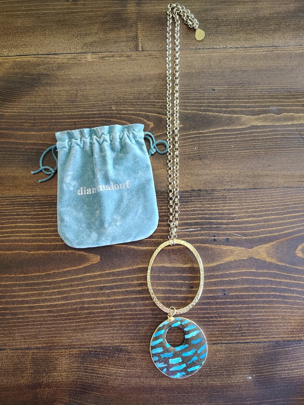 diana malouf Gold Pendant Necklace with Turquoise Patina Donut